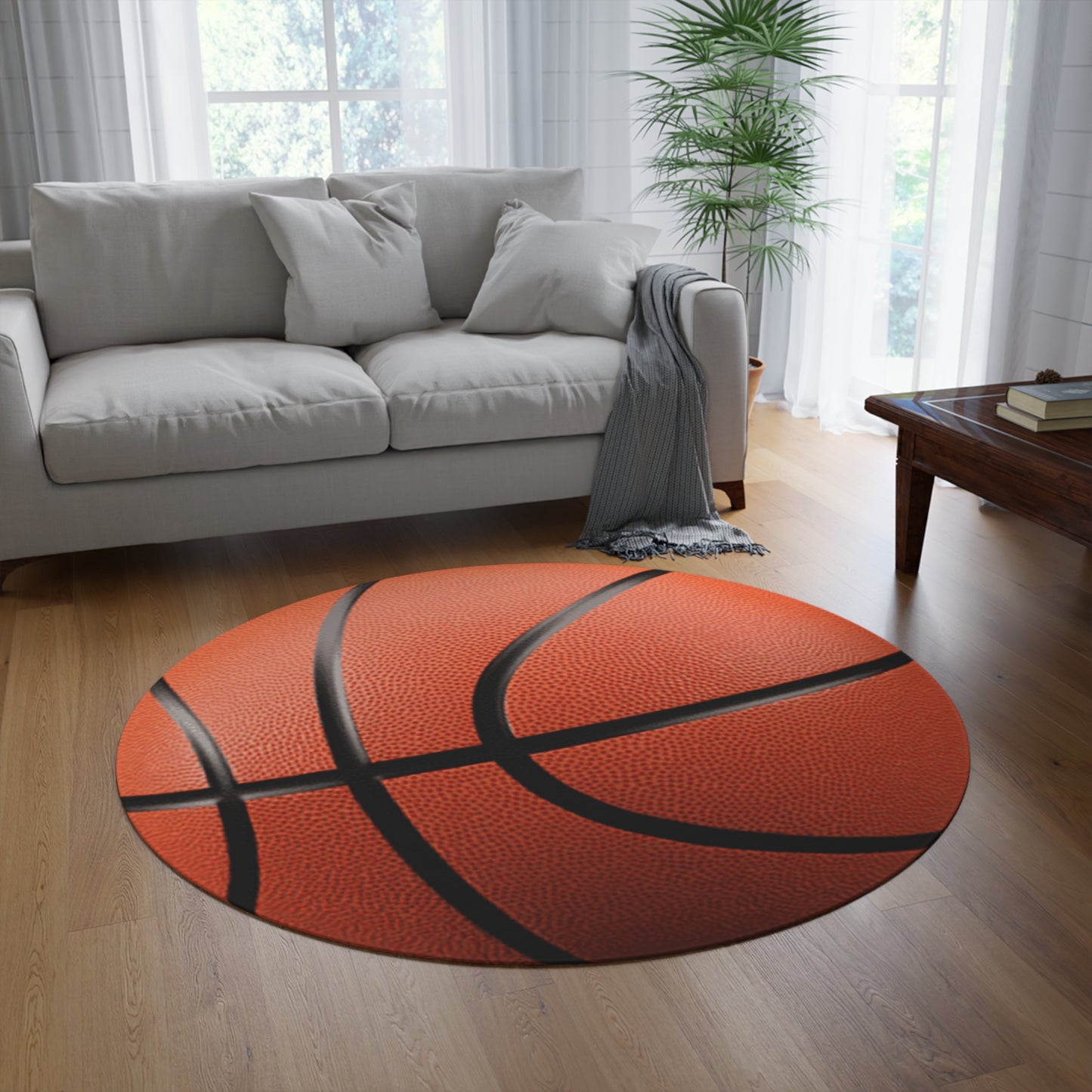 Basketball-Themed Round Rug, Kids Bedroom Essential