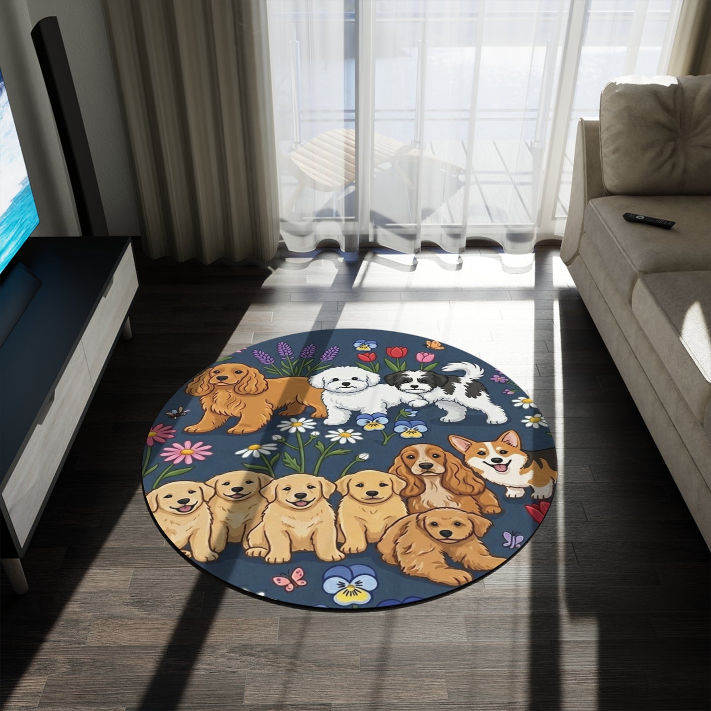 Round Dog Pattern Rug