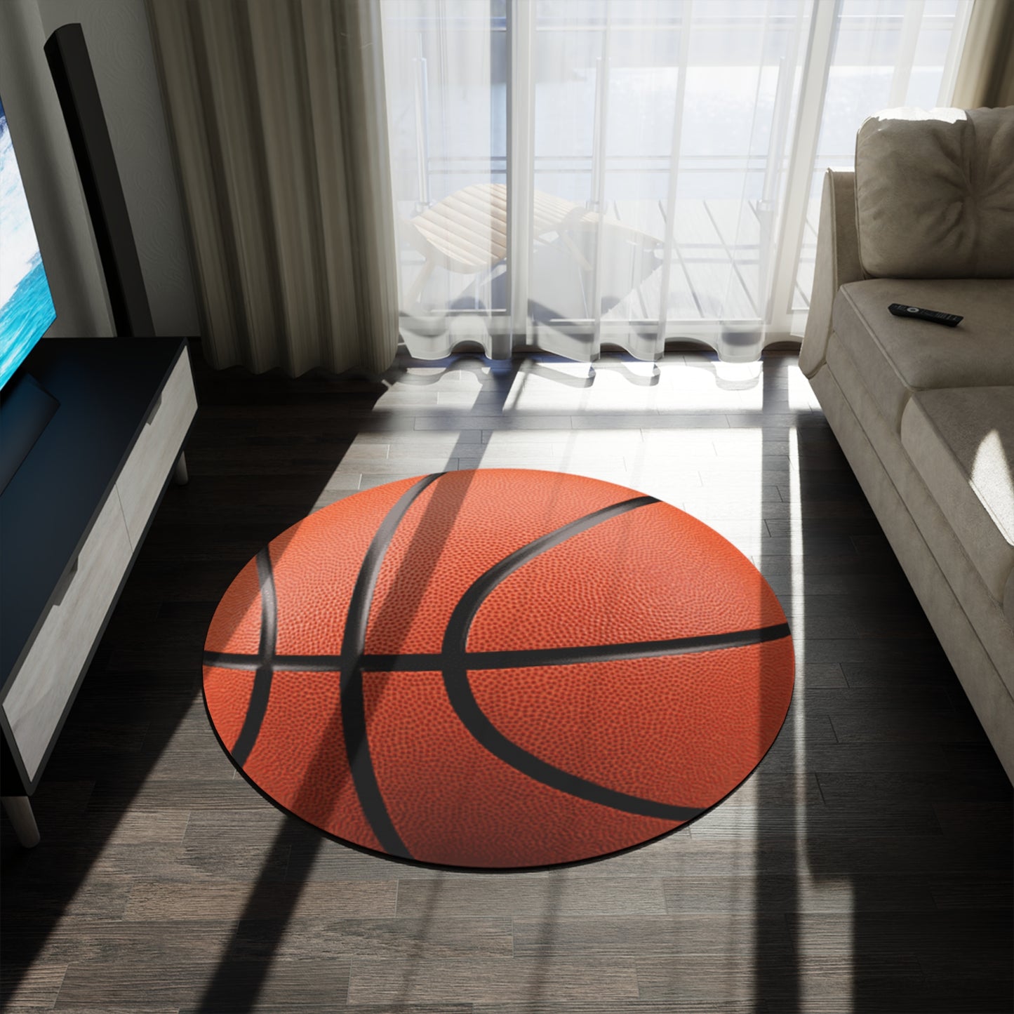 Basketball-Themed Round Rug, Kids Bedroom Essential