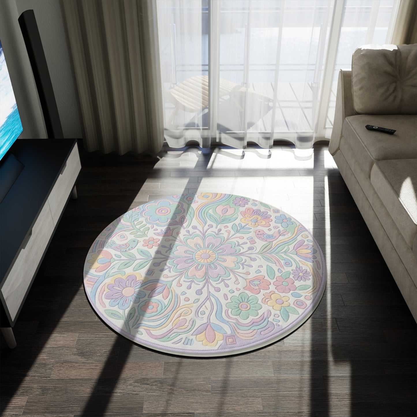 Pastel Floral Mandala Round Rug