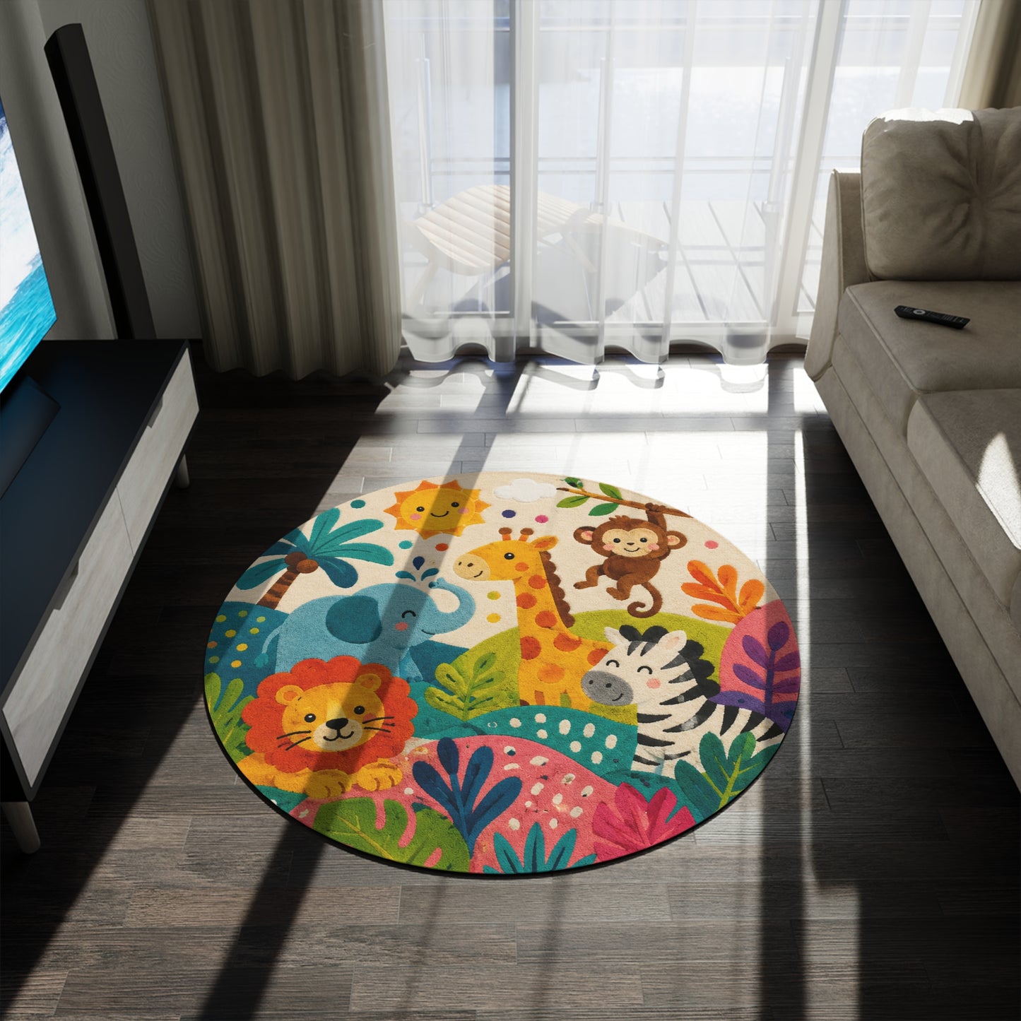 Colorful Jungle Animals Playroom Rug