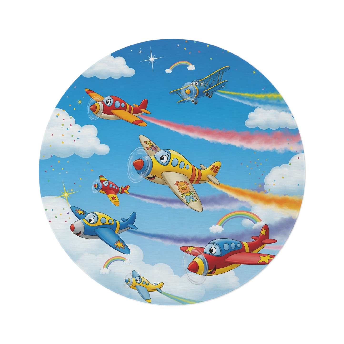 Colorful Airplane Round Rug for Kids