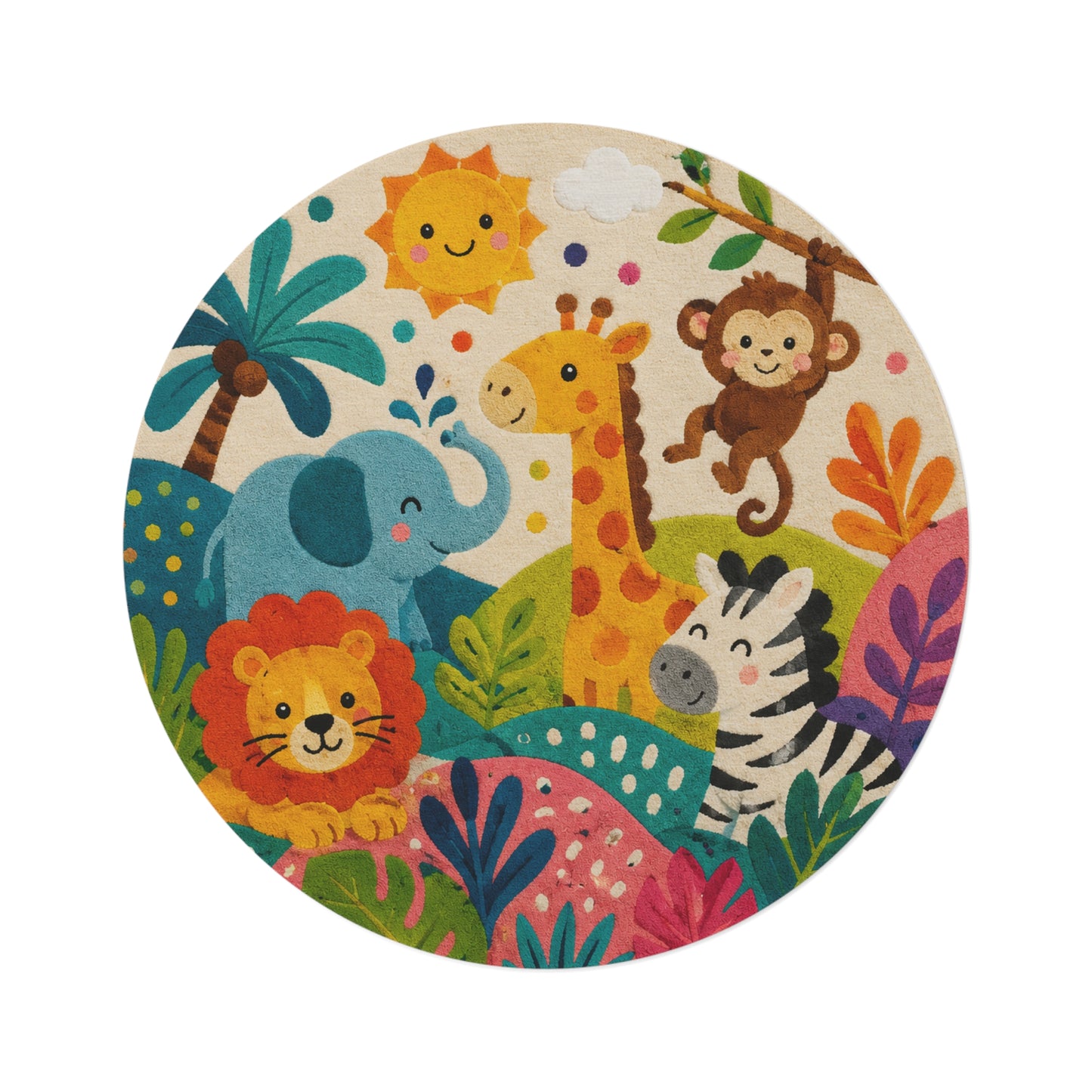 Colorful Jungle Animals Playroom Rug