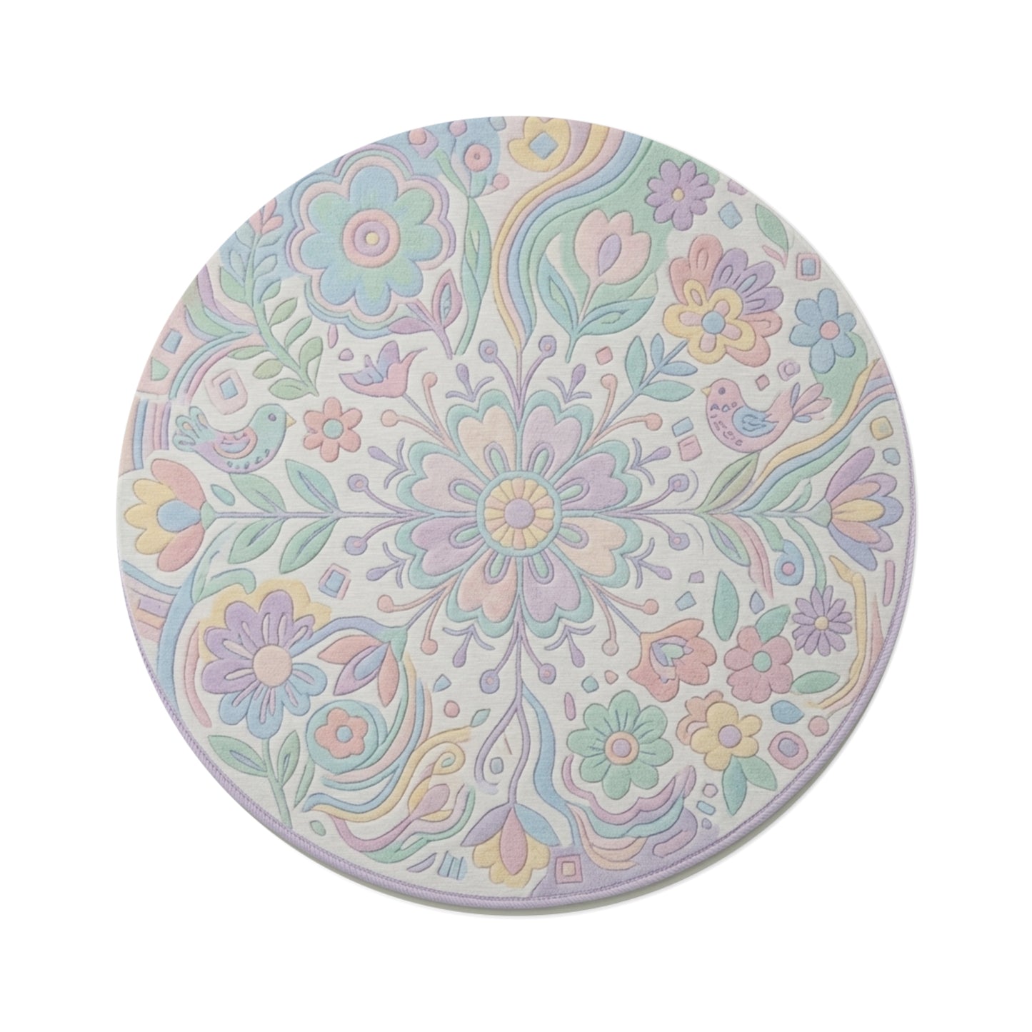 Pastel Floral Mandala Round Rug