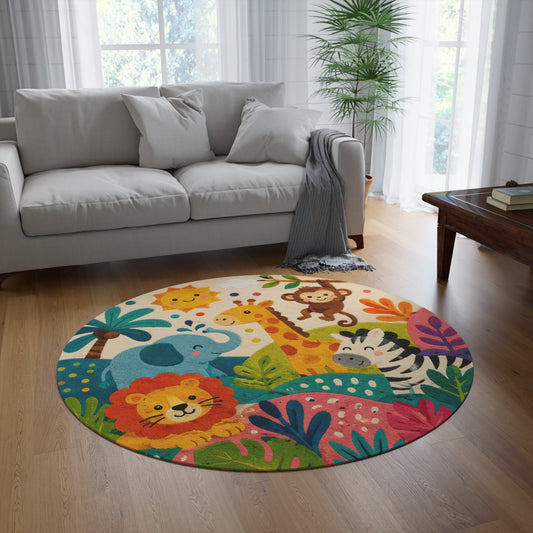 Colorful Jungle Animals Playroom Rug