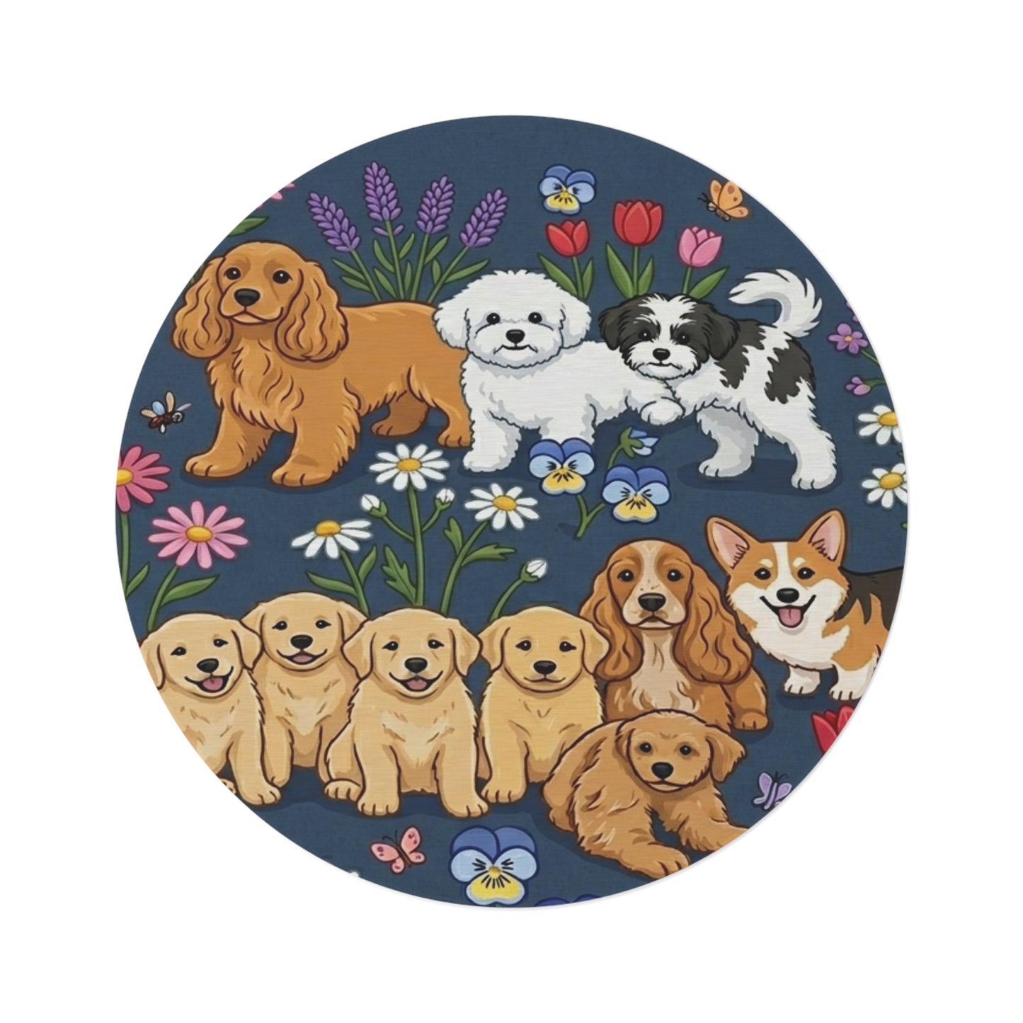 Round Dog Pattern Rug